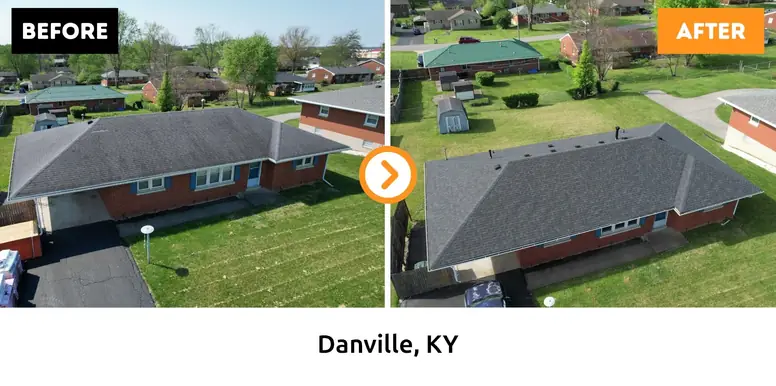 Danville roof replacement before and after