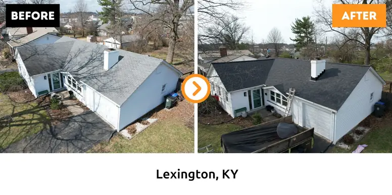 Lexington roof replacement before and after